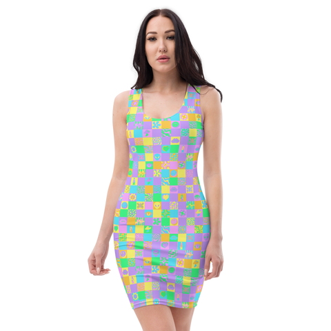 Pastel Psychedelic Squares Bodycon Dress