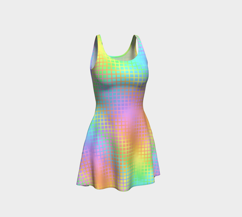 Rainbow Grid Flare Dress