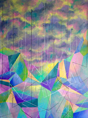 Geometric Rain 18x24 inch original painting