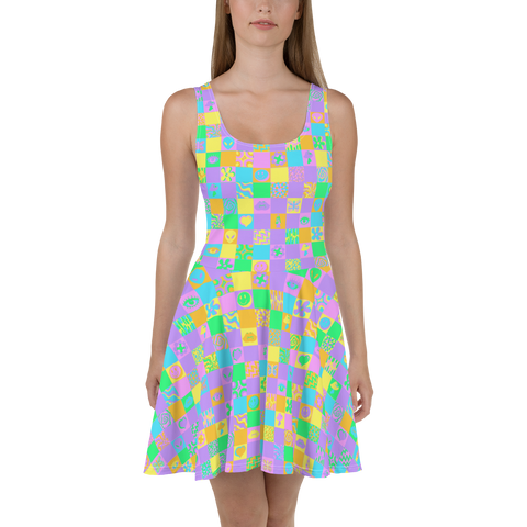 Pastel Psychedelic Squares Skater Dress