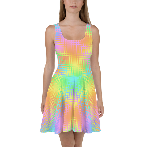 Rainbow Grid Skater Dress