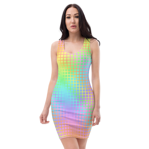 Rainbow Grid Bodycon Dress